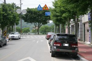 군청 옆 이면도로에 불법 주차되어 있는 위반차량